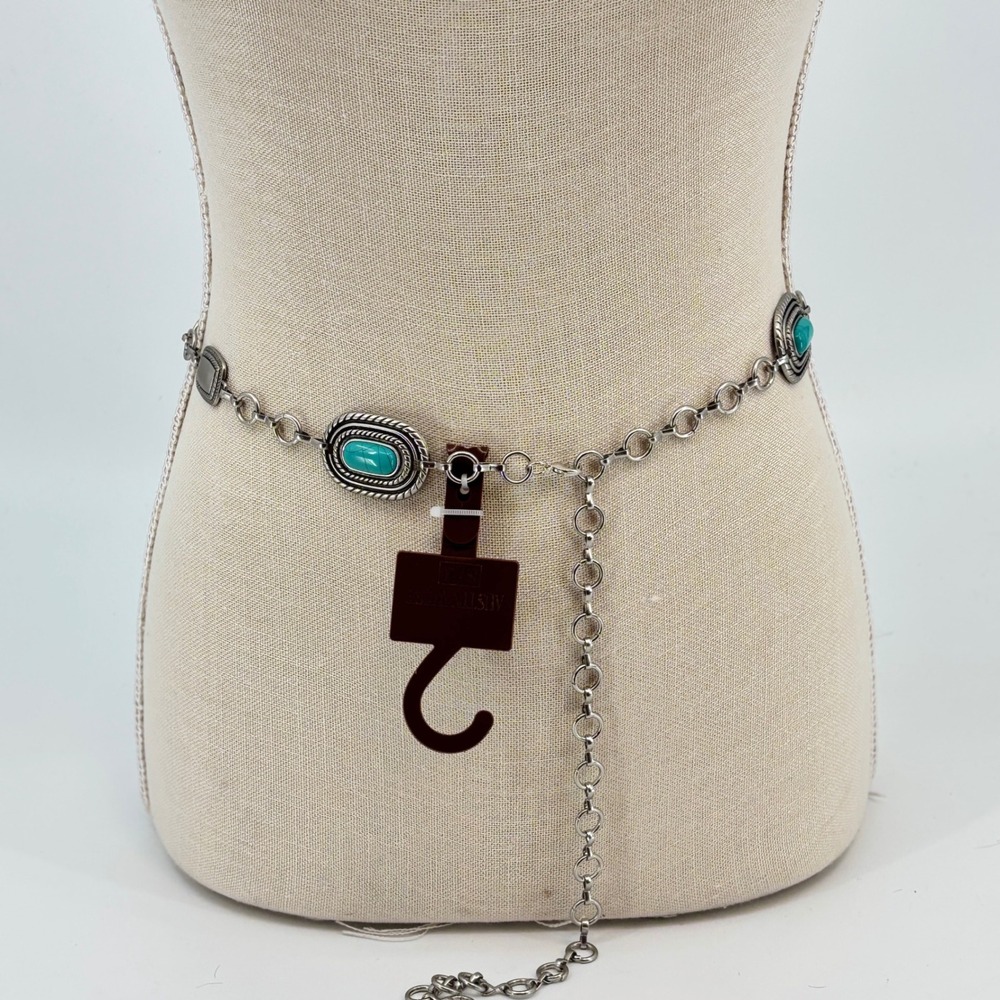 Austin West Chain Belt Womens S/M Silver Turquoise Southwestern Concho Boho